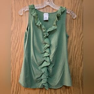 Cute sage green sleeveless v neck top with ruffles detail. Great condition.